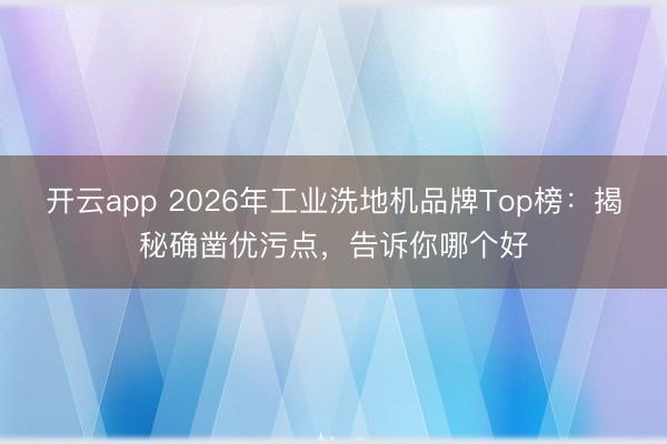 开云app 2026年工业洗地机品牌Top榜：揭秘确凿优污点，告诉你哪个好