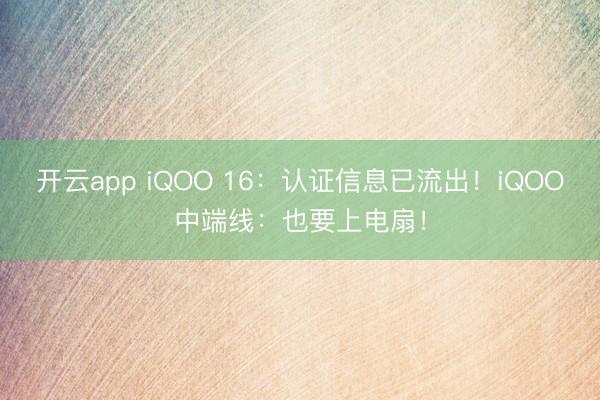 开云app iQOO 16：认证信息已流出！iQOO中端线：也要上电扇！