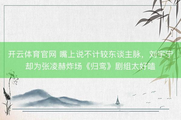 开云体育官网 嘴上说不计较东谈主脉，刘宇宁却为张凌赫炸场《归鸾》剧组太好嗑